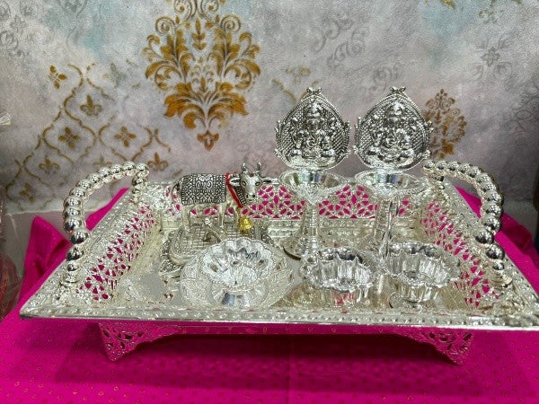 german silver tray pooja set for diwali/ home décor